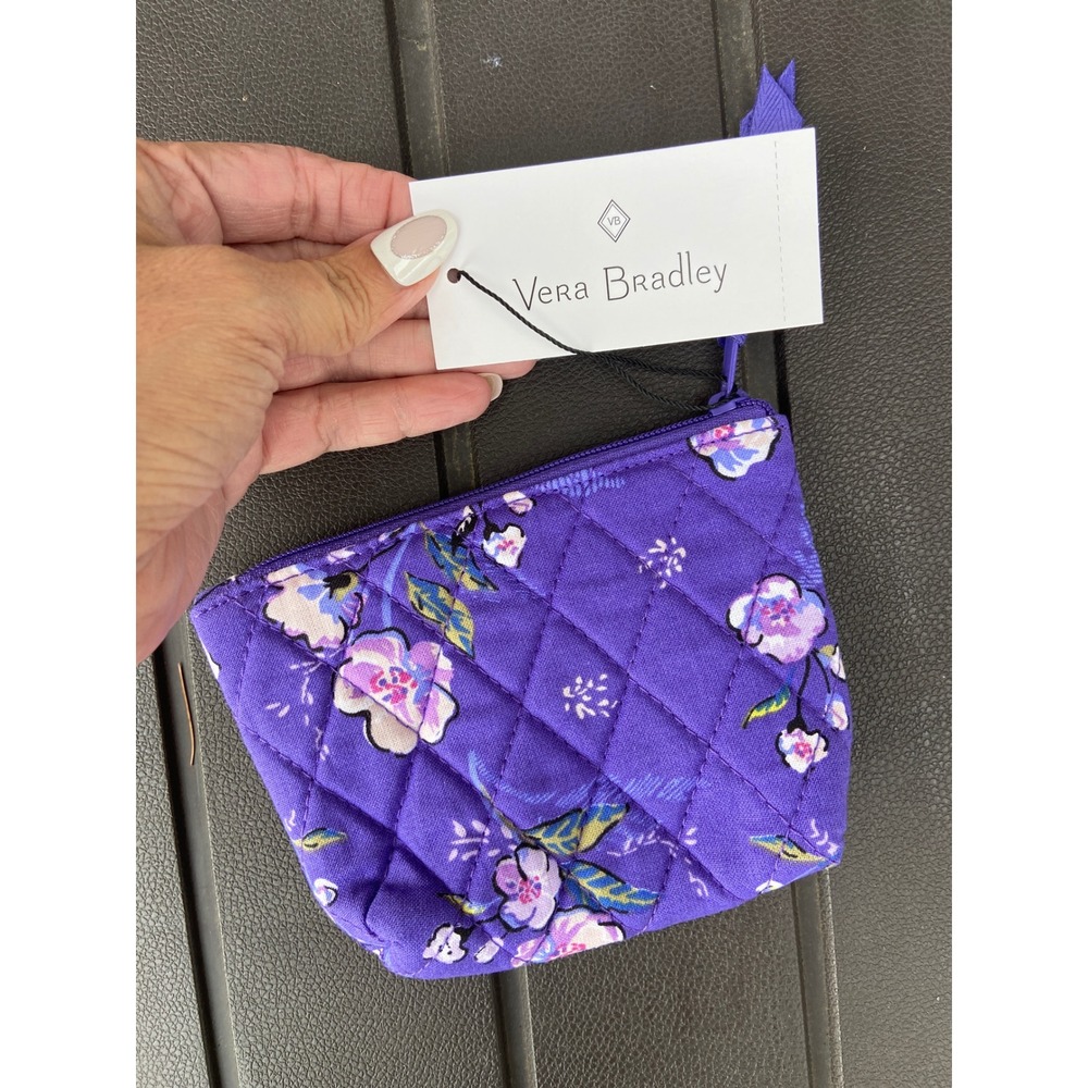 Vera Bradley Wild Roses Quilted Cotton Coin Purse Zip Pouch Purple Floral NWT - Picture 2 of 6